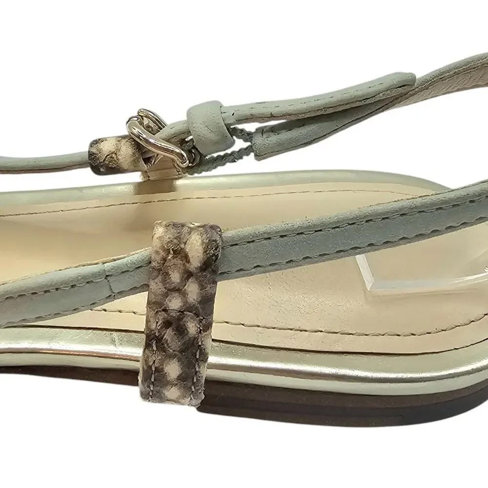 Coach Wooster Blue Green Snakeskin Leather Slingback Pointed Toe Flats - Picture 10 of 11